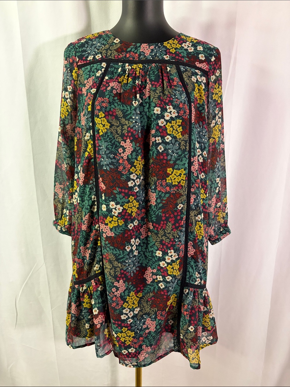 LOFT Multicolor Floral Print 3/4 Sleeve Shift Dress